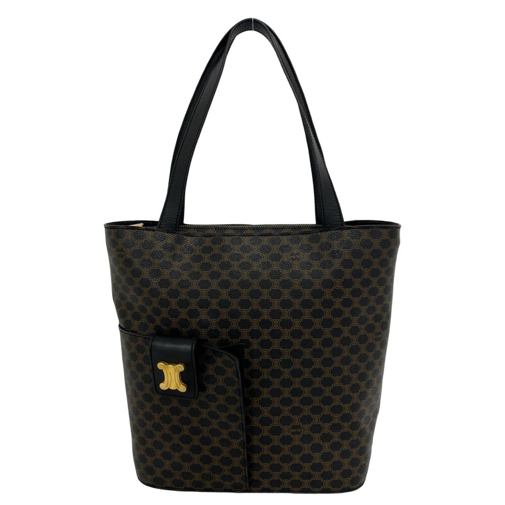 CELINE Macadam Blazon Triomphe Pattern Leather Tote Bag/Semi-Shoulder Bag, Bl...